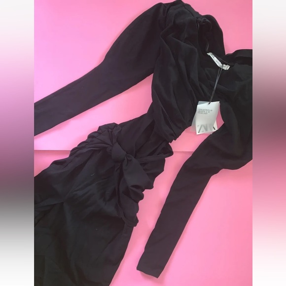 NWT Zara M DRESS BLACK draped knotted COLLECTION 08 W/F 2020 - Picture 4 of 9
